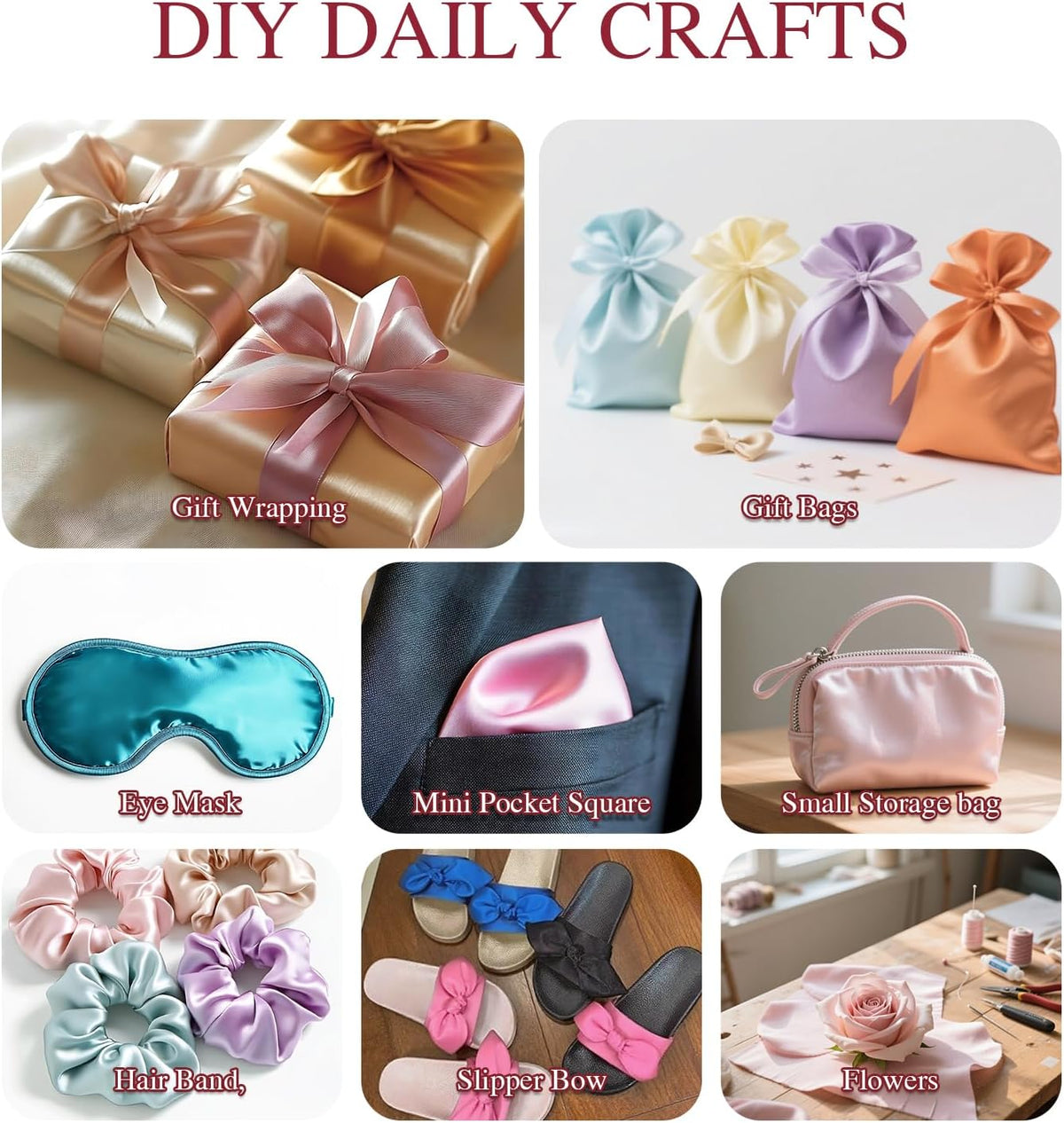 35 Pcs 8x10 Inch Satin Fabric Squares Silky Cloth 35 Colors