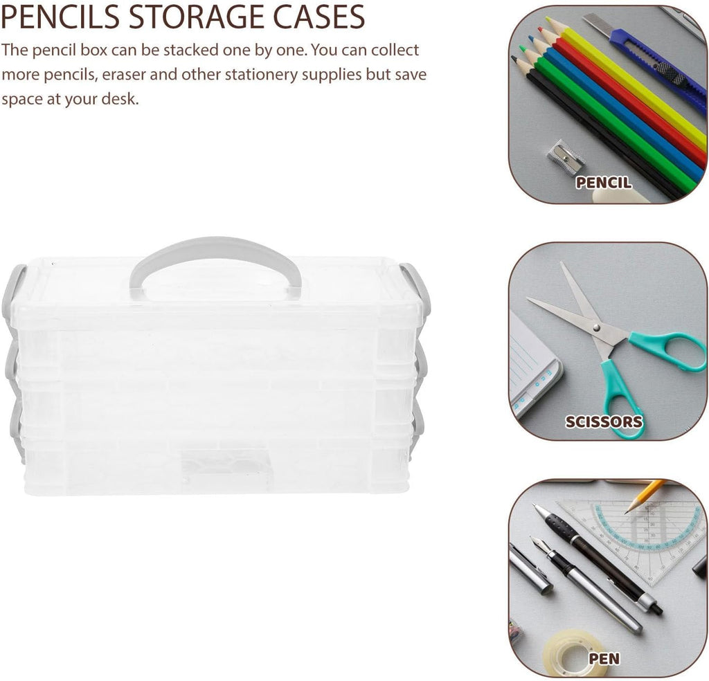 TEHAUX 2pcs Three-layer Storage Box with Lid, Portable Craft Organizer
