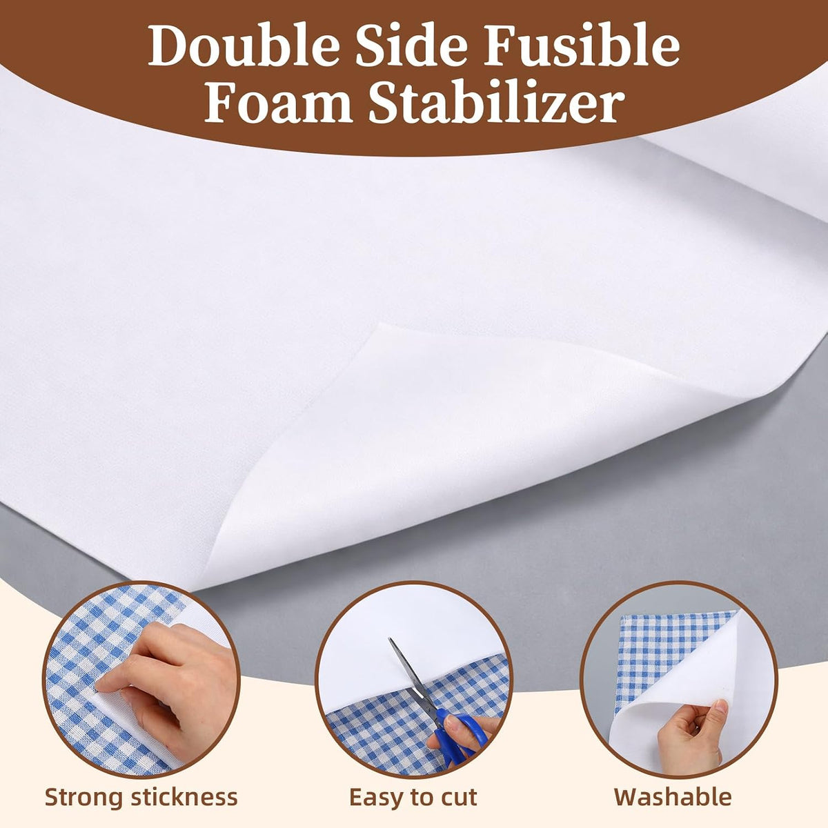 BrightRow Double Sided Foam Interfacing Stabilizer, White, 19''