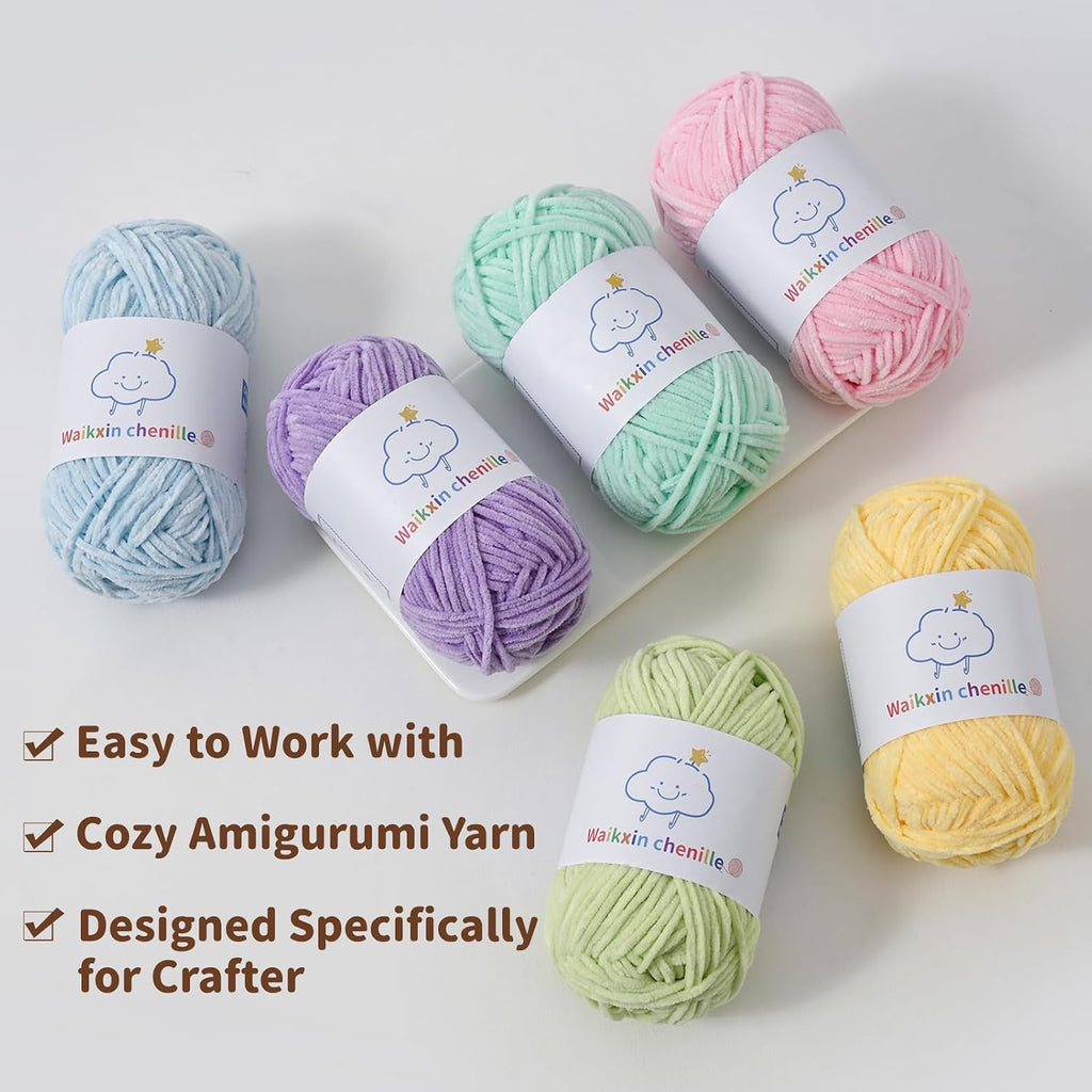 6 Pack of Skinny Chenille Yarn for Crocheting, Amigurumi Yarn&Baby