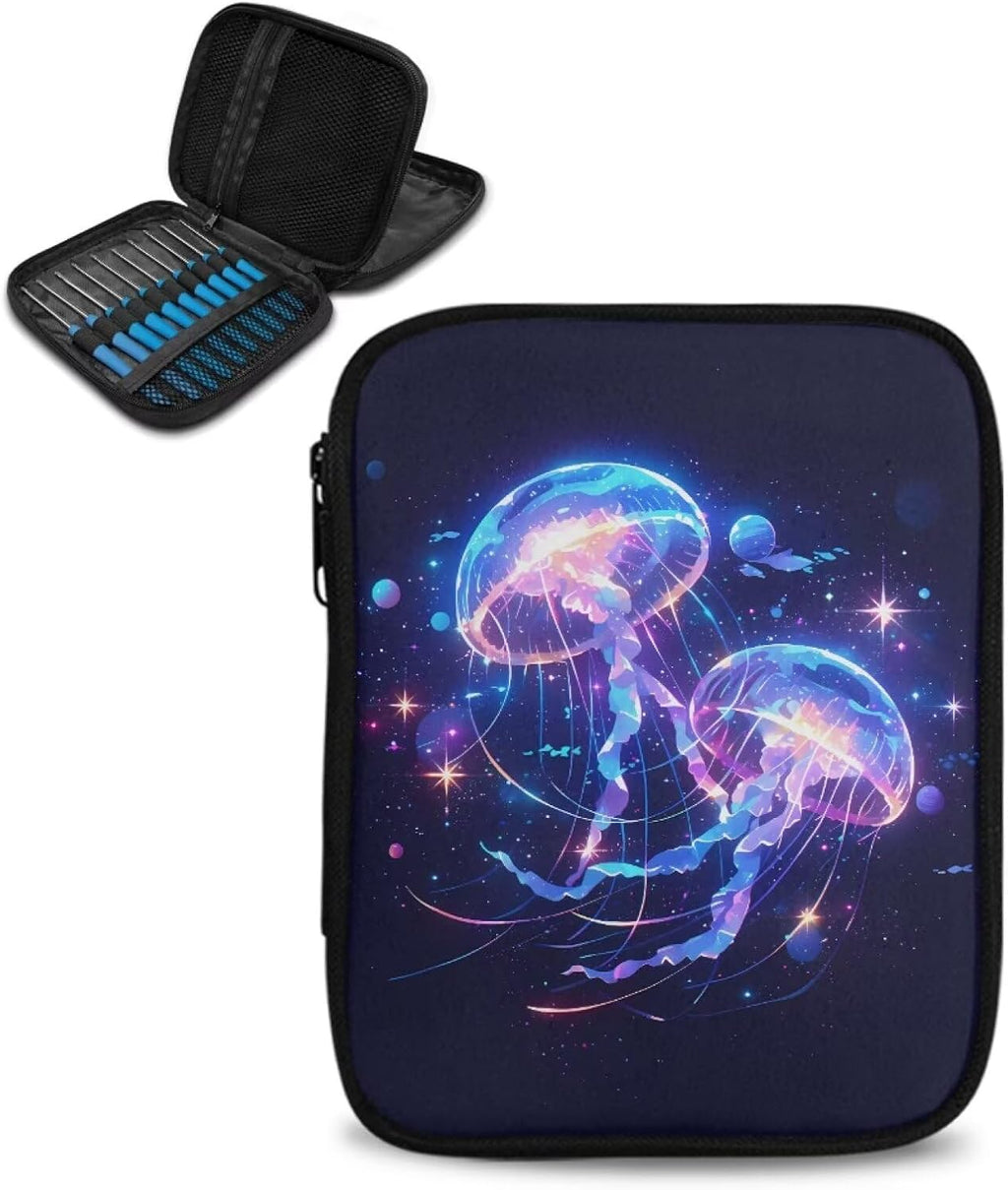 Xsehusvy Jellyfish Crochet Hook Case Empty Square Travel Storage Bags