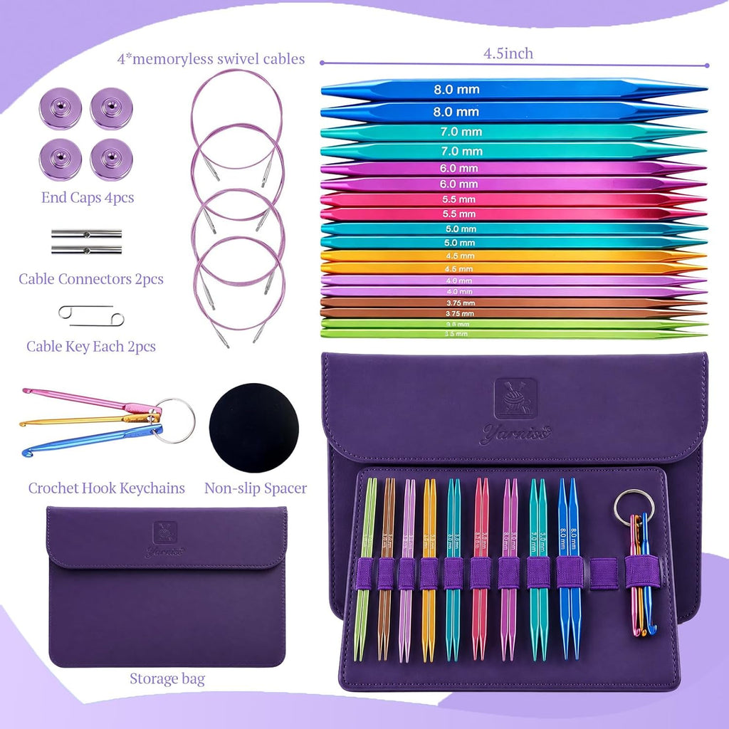 Yarniss 9 Pairs Square Circular Knitting Needles Set with Cable US
