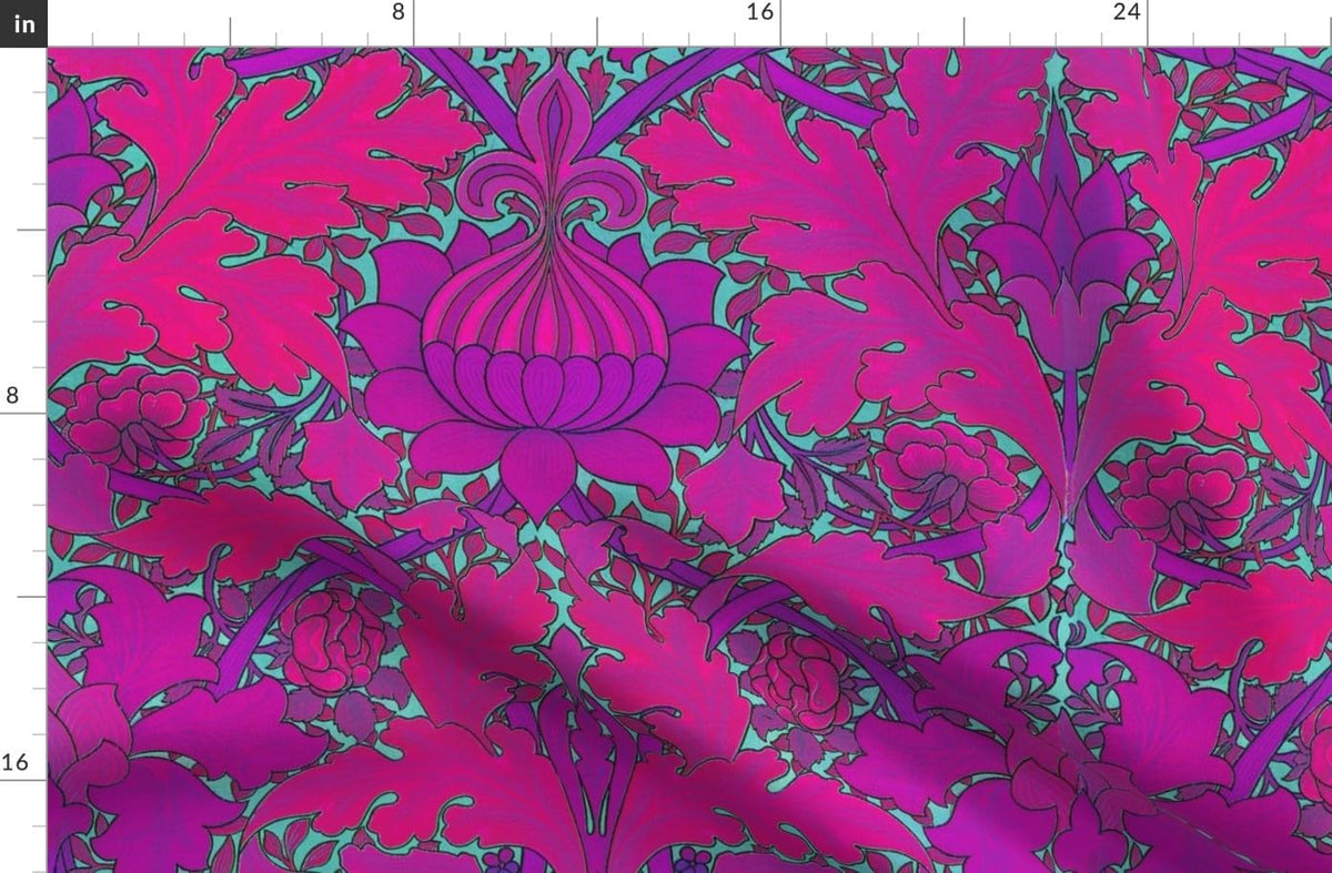 Spoonflower Fabric Pink Purple Damask Victorian on Essex Linen