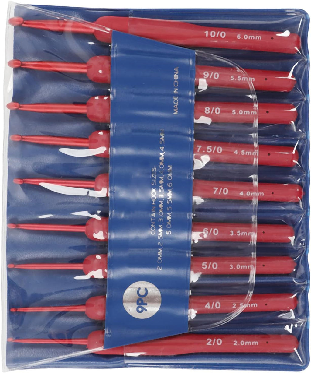 Omabeta Crochet Hooks Set 9pcs Red Ergonomic Silicone Grip Needles for