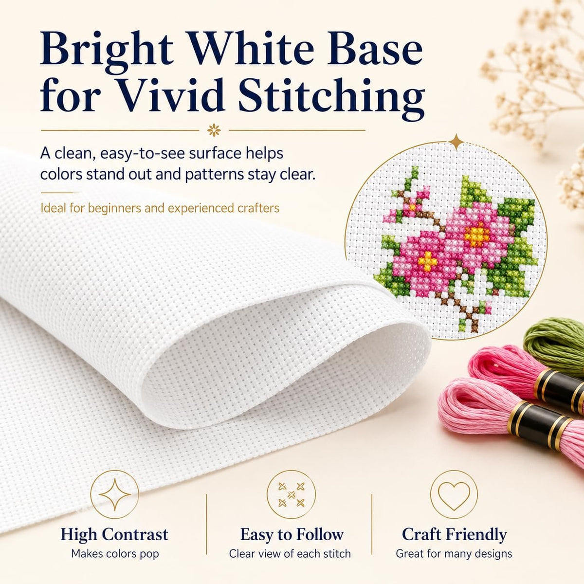 Needlepoint Canvas 13 Mesh, Cotton & Linen Blend, White, 18" x 20"
