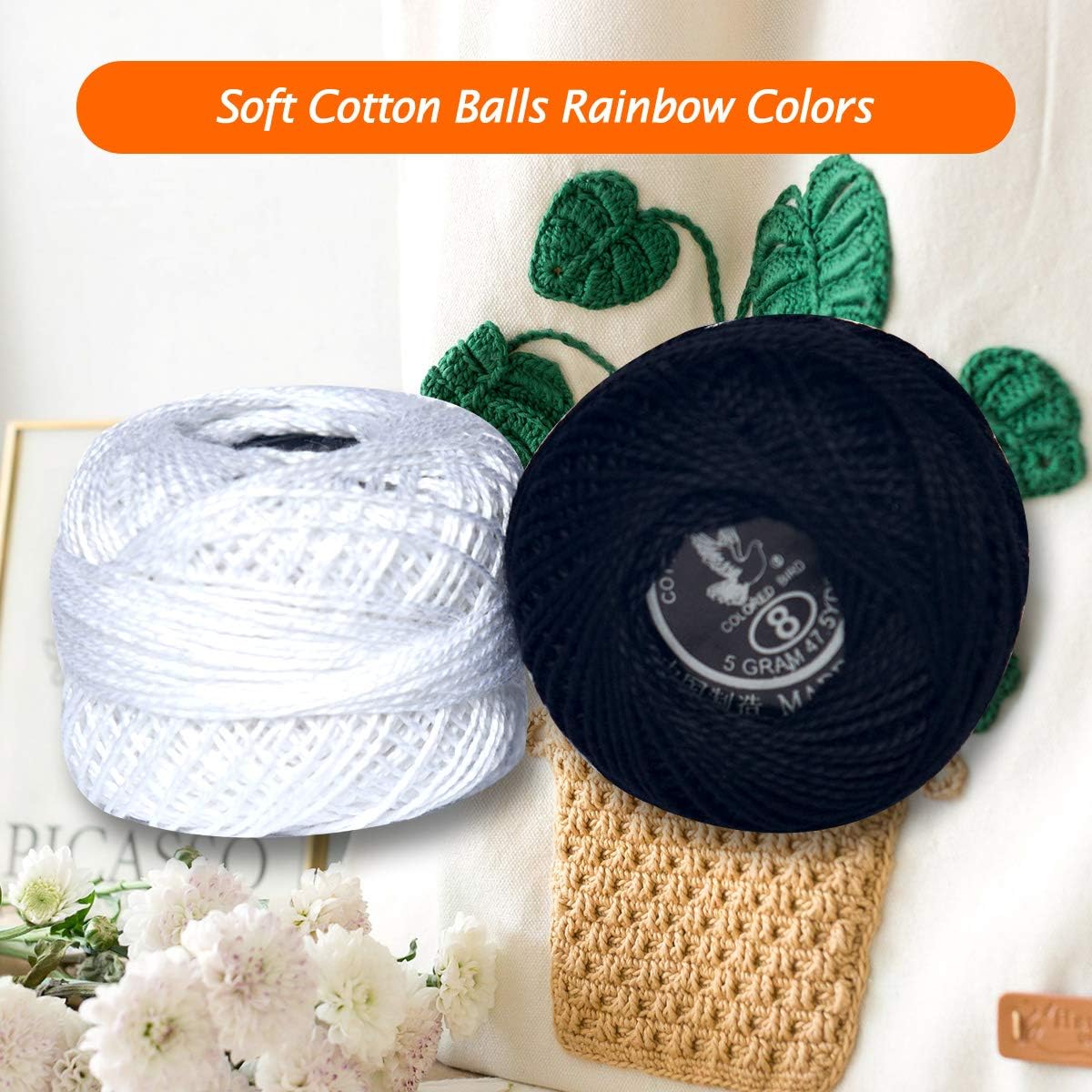 Colored BIRDCrochet Thread, Size 8 Crochet Yarn,2 Ply Cotton Yarn, 10