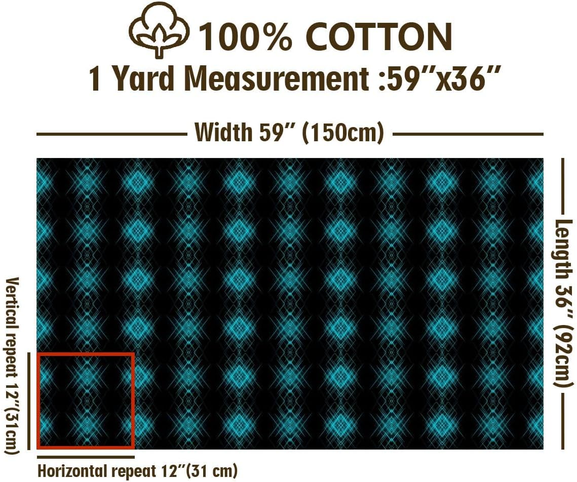 jejeloiu Teal Blue Cotton Fabric by The Yard 1 Yard