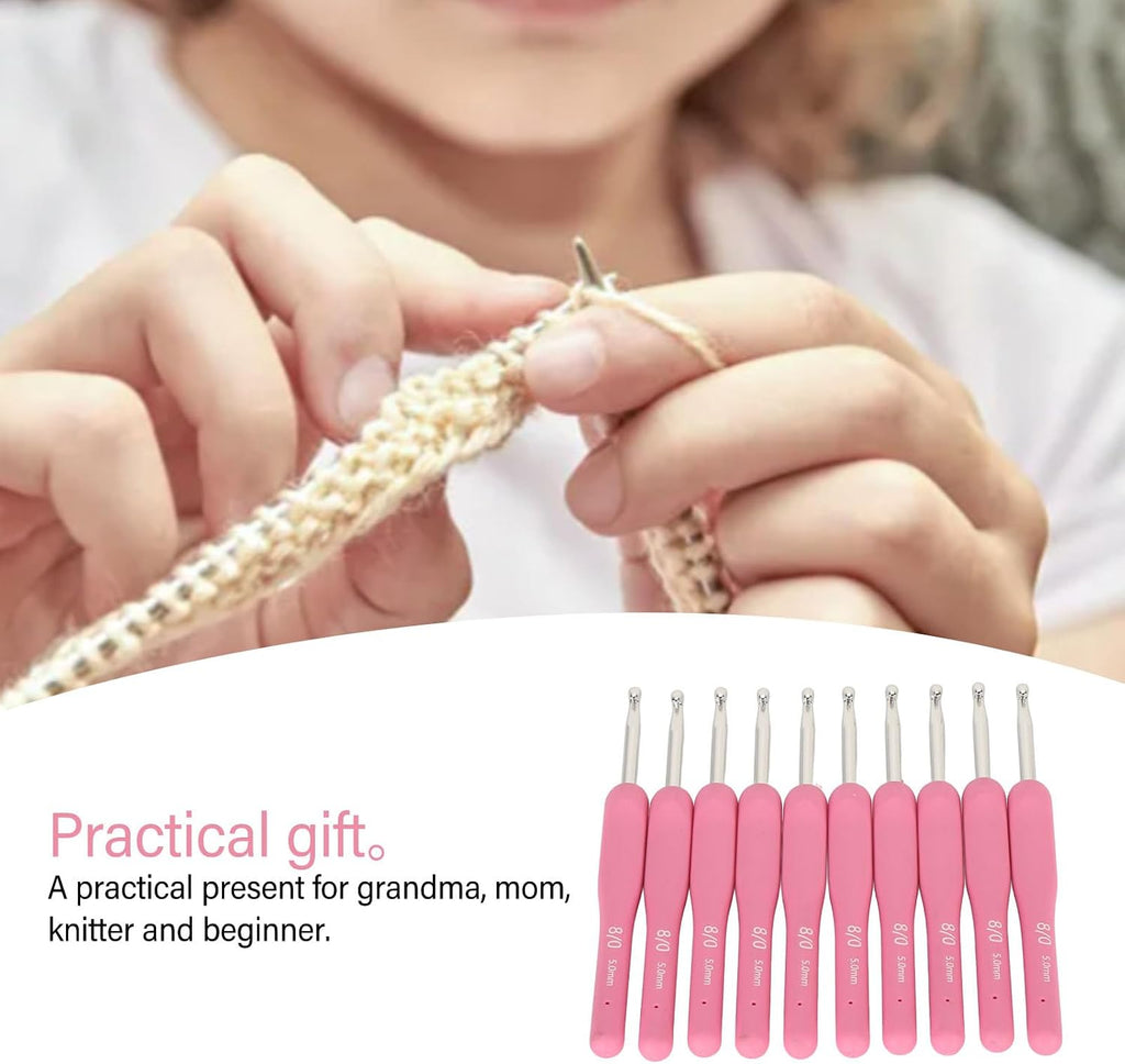 Zerodis 10Pcs Crochet Hook Set, Ergonomic Handle Smooth Silicone Grip