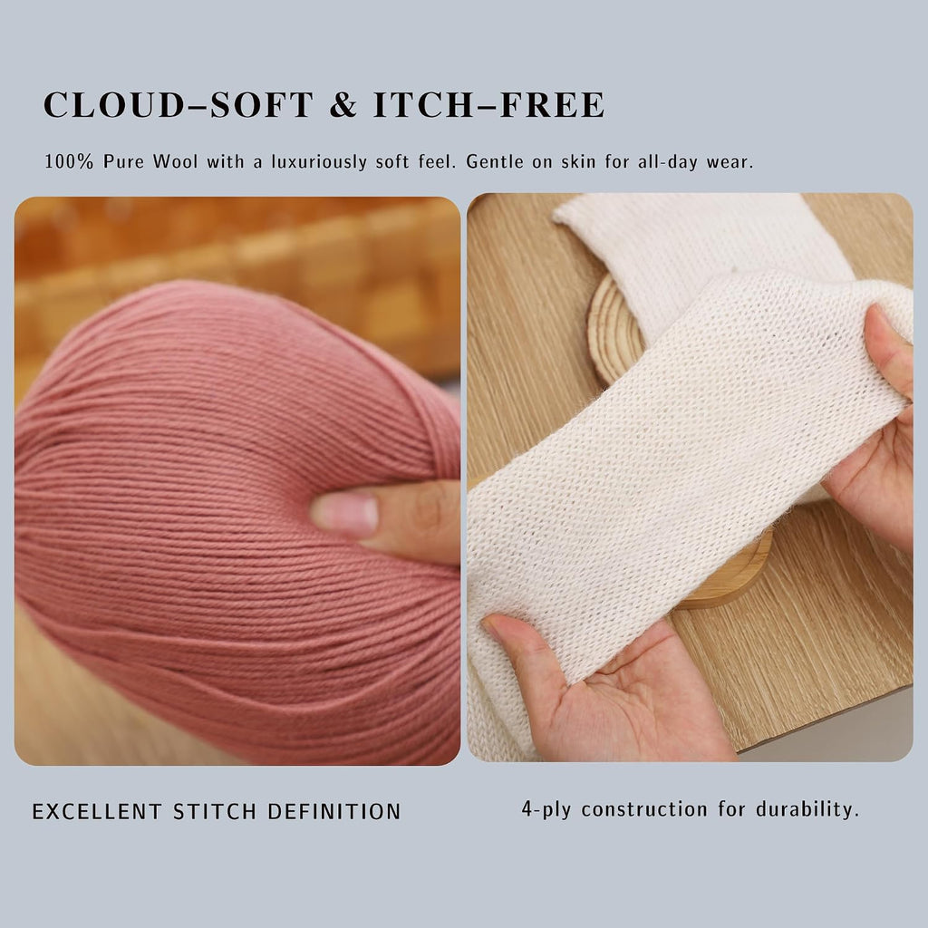 100% Wool Yarn - 100g / 240m (262 yds) #3 DK Light Worsted - 35 Colors