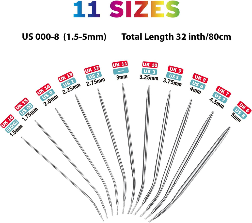 Circular Knitting Needles Set, Stainless Steel Round Knitting Needles