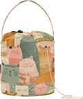 Orange Pink Cat Yarn Bag Small Crochet Bag Drawstring Yarn Storage