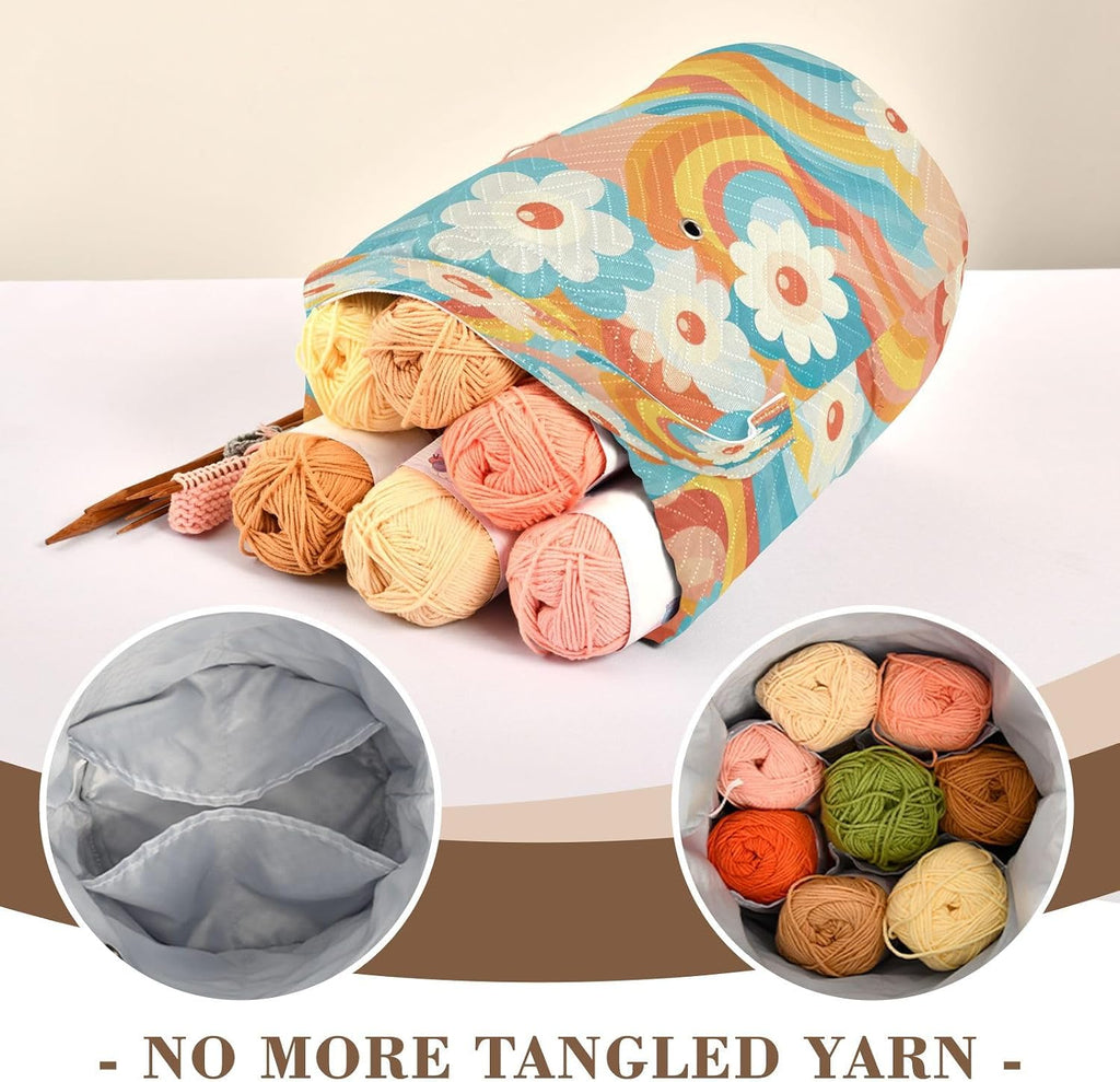 YETTASBIN Cartoon Flower Yarn Storage Bag, Large Crochet Knitting Bag