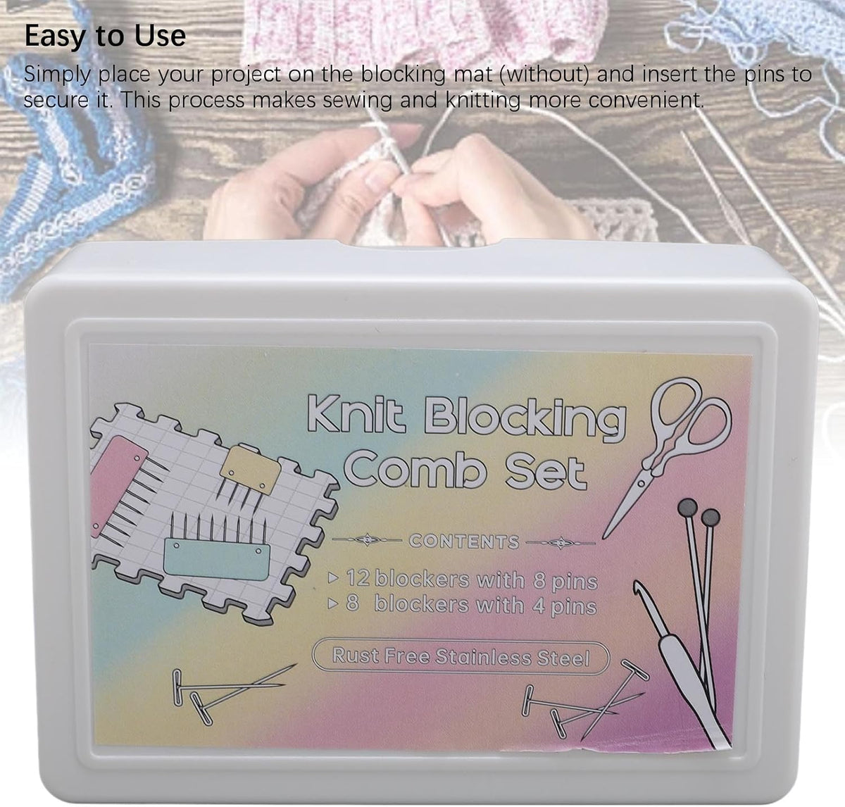 20Pcs Knit Blocking Pins Kit, 4 Pin and 8 Pin Knit Blocking Combs for