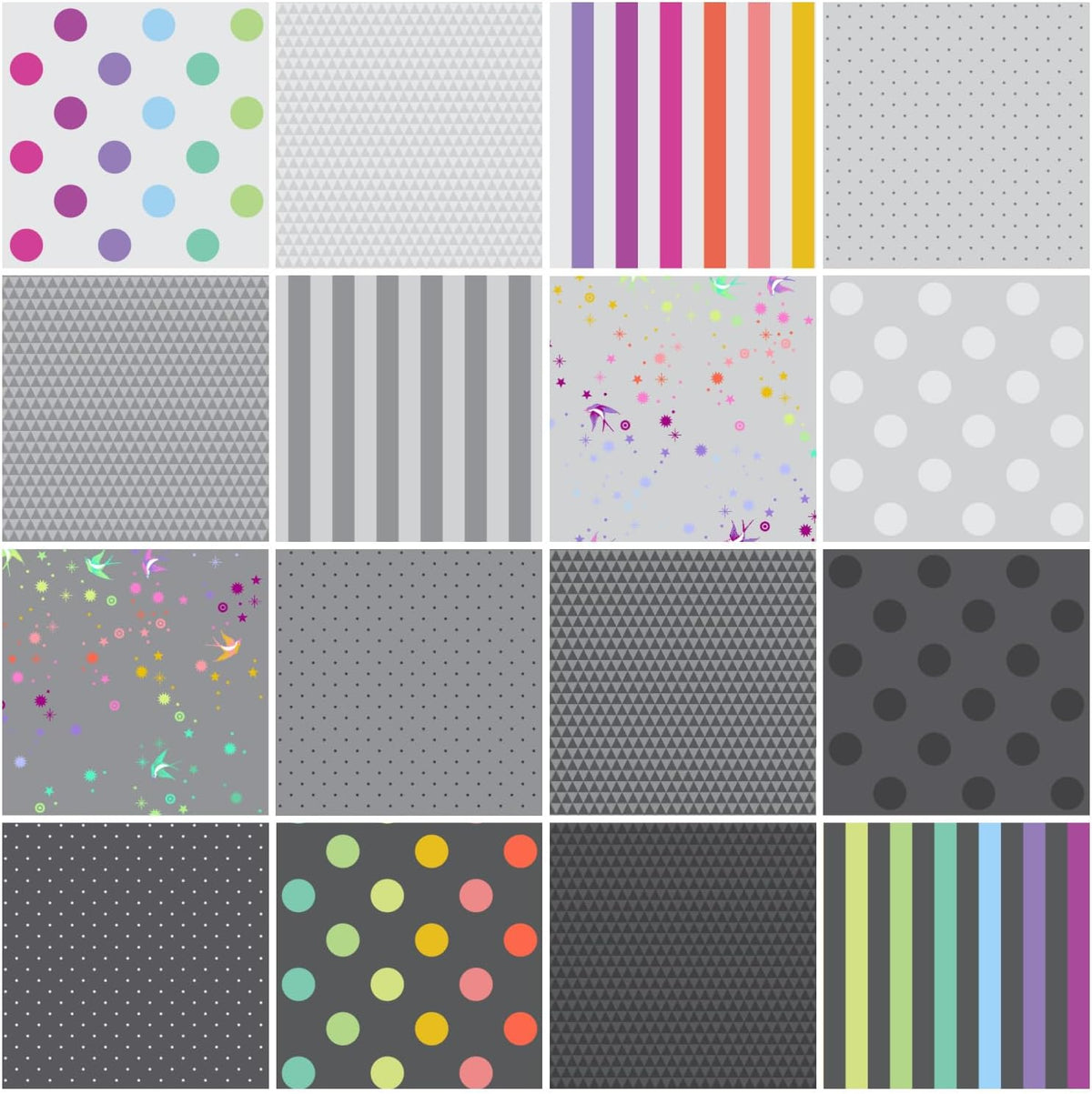 True Colors - Graywork Fat Quarter Bundle (16 Pieces) by Tula Pink for