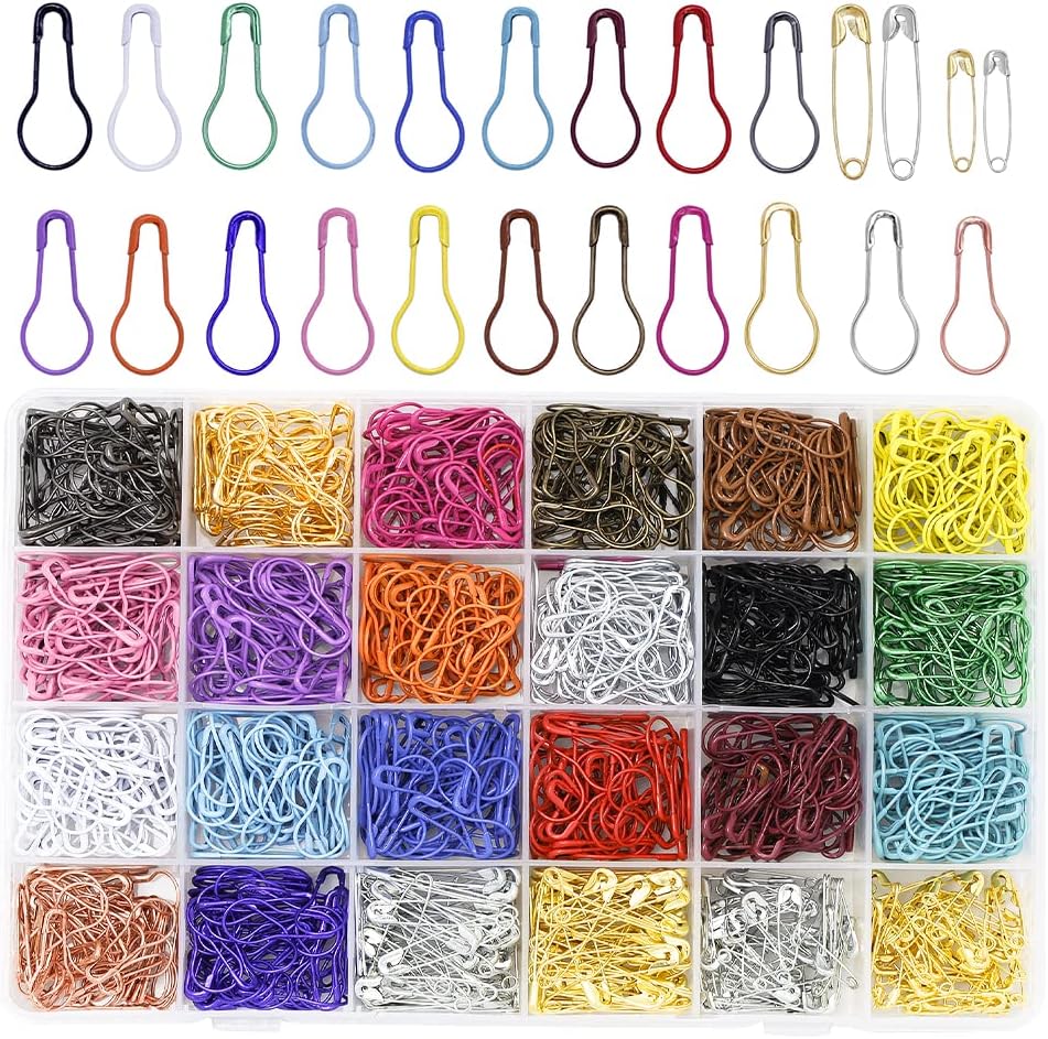 1200 Pcs 22 Colors Metal Stitch Markers, Bulb Gourd Safety Pins