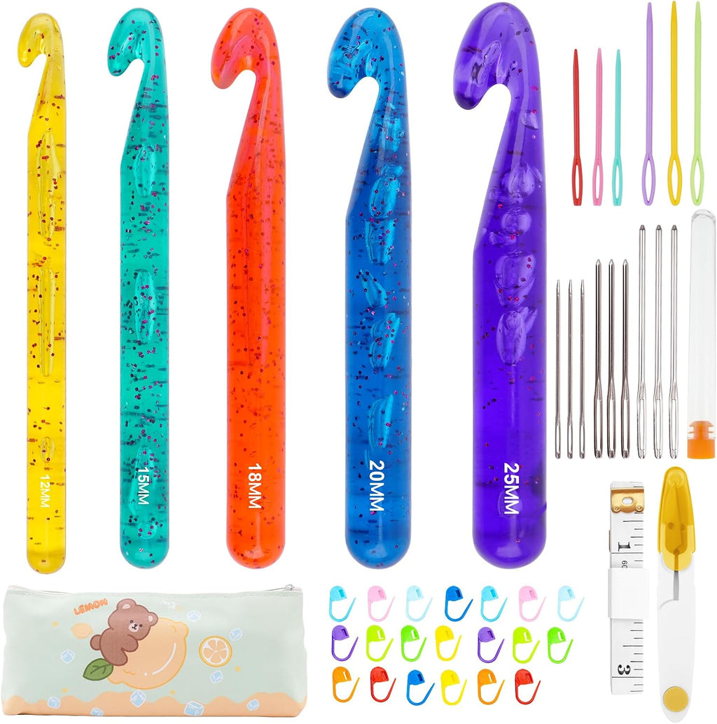 BsHooker 43Pcs Crochet Hooks Set,Plastic Crystal Crochet Hook with