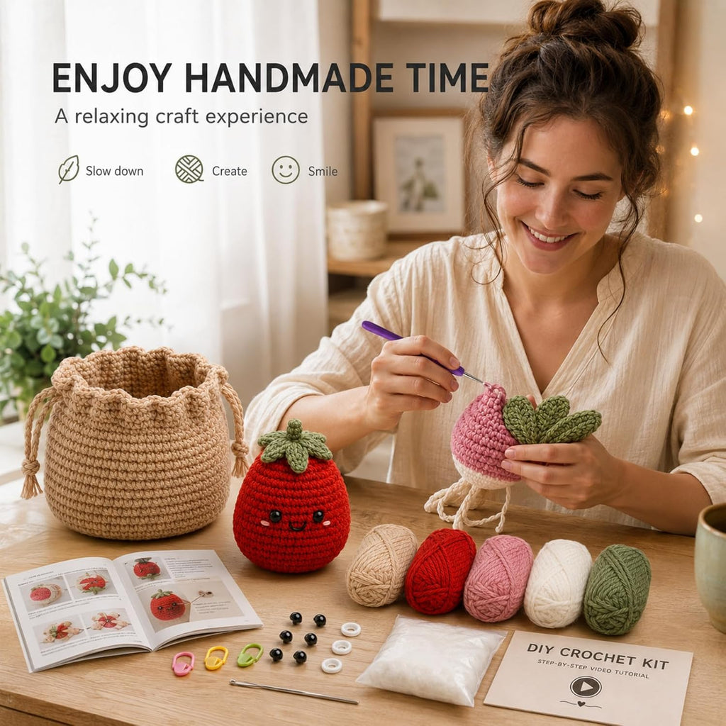 Yang Tuanjie Crochet Kit for Beginners, Strawberry Radish Basket Set