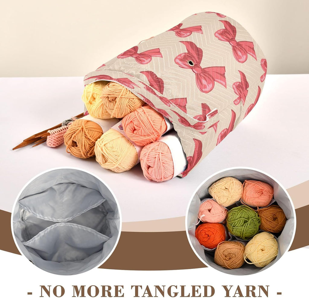 YETTASBIN Red Bow Yarn Storage Bag, Large Crochet Knitting Bag