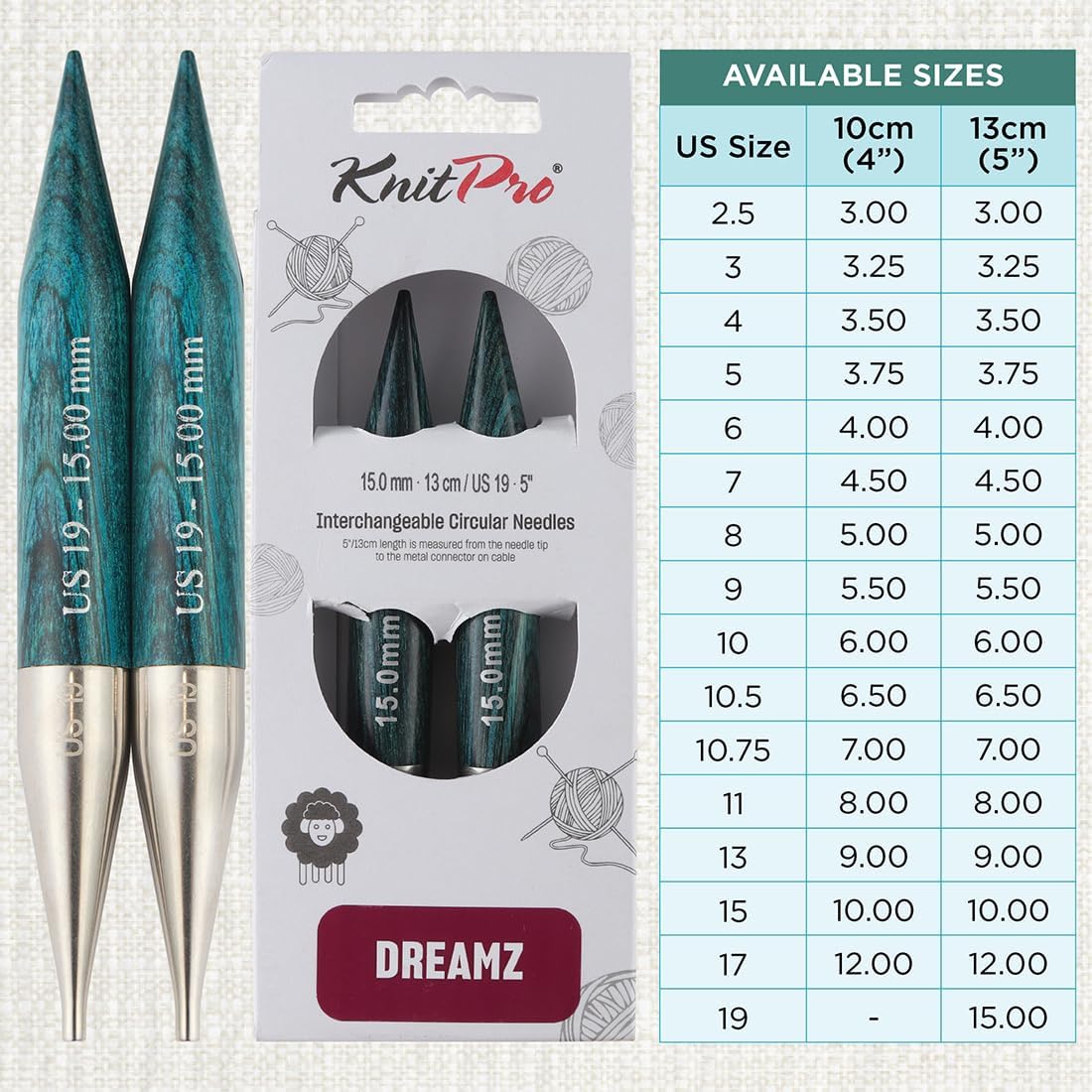 KnitPro Dreamz Interchangeable Circular Needles 5" (13cm) | US Size 19