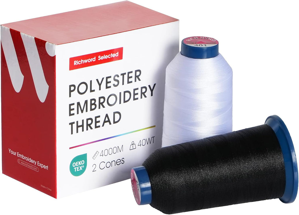 Poolin Embroidery Thread 1 Black & 1 White 4000M