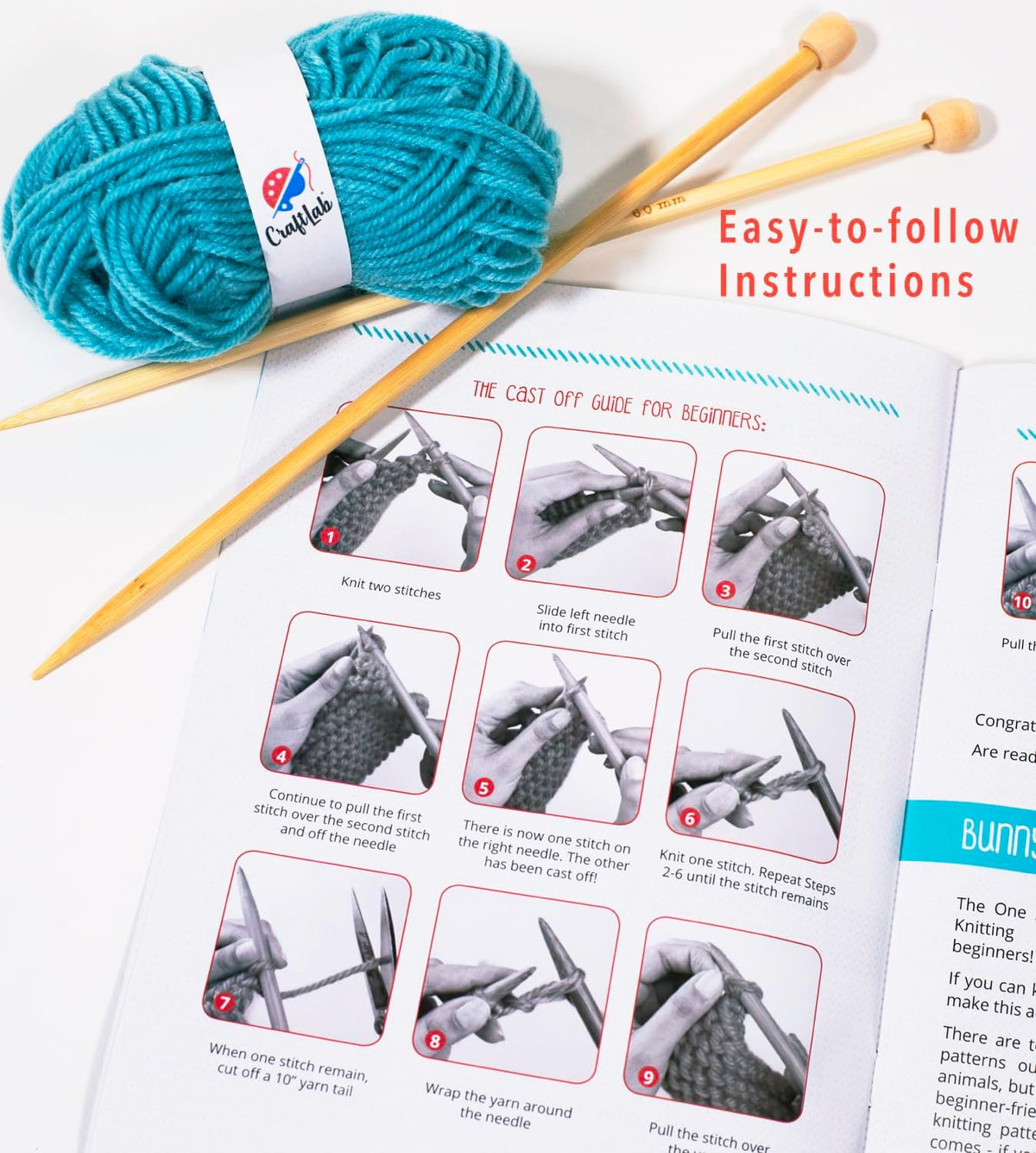 CraftLab Knitting Kit - Beginner Knitting Supplies with Wool Yarn