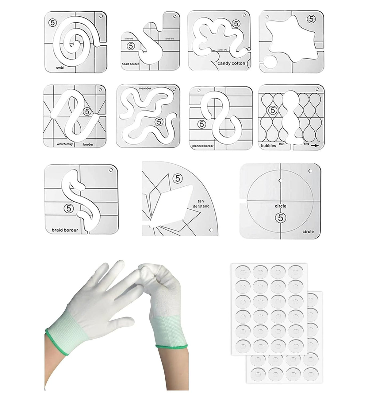 15 PCS Free Motion Quilting Template Set Includes 11 Quilting