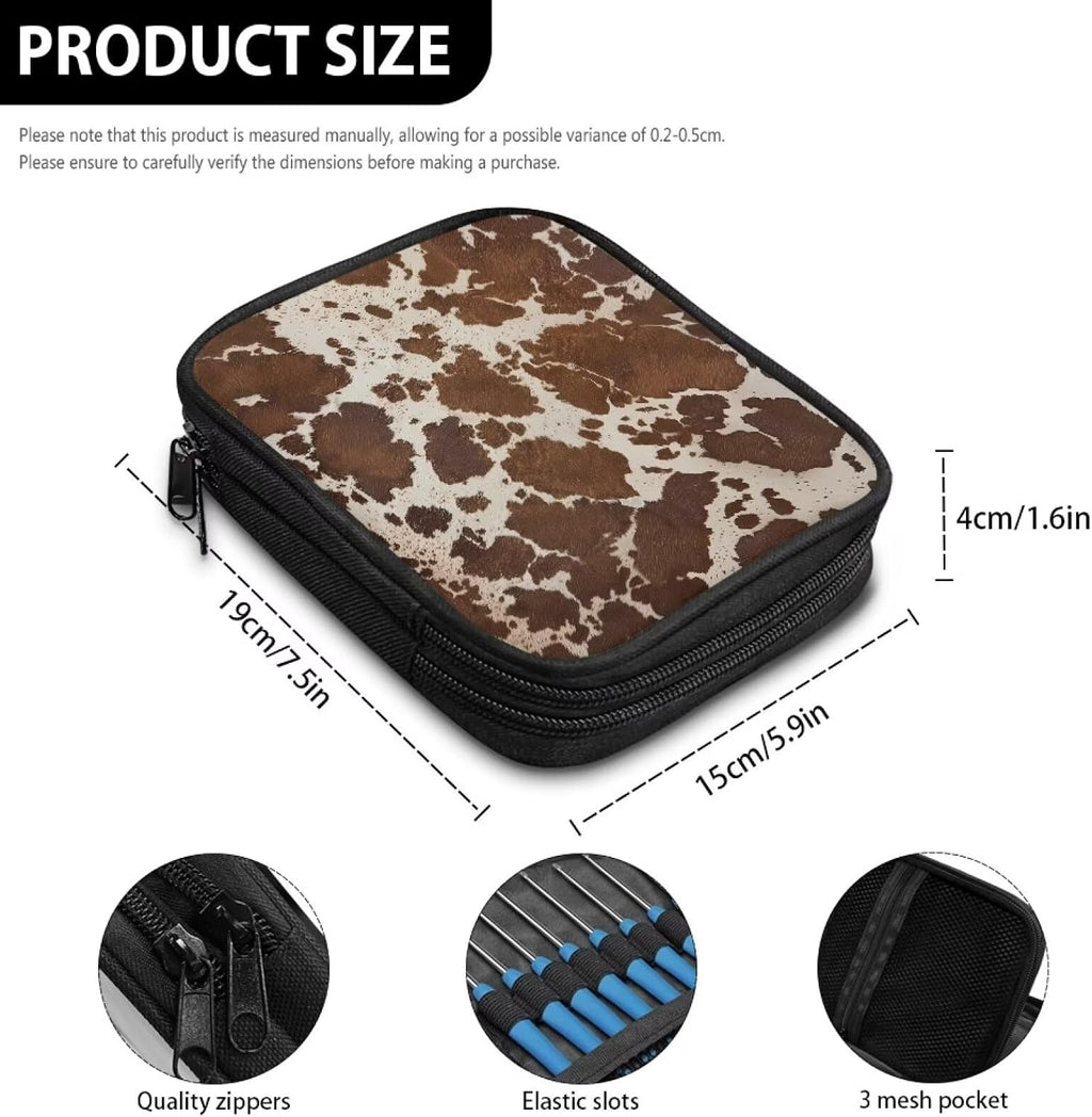 Brown Crochet Hook Case Empty Cow Print Knitting Needle Case Organizer