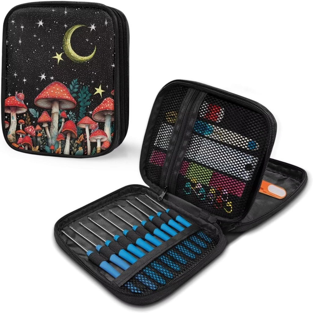 Mushroom Moon Crochet Hook Case - Empty Zipper Bags Organizer with Web