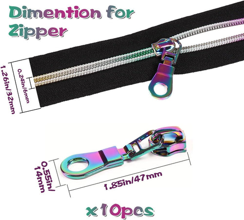 #5 Rainbow Zipper Tape By the Yard with Pulls-6 Yards with 10 Pcs