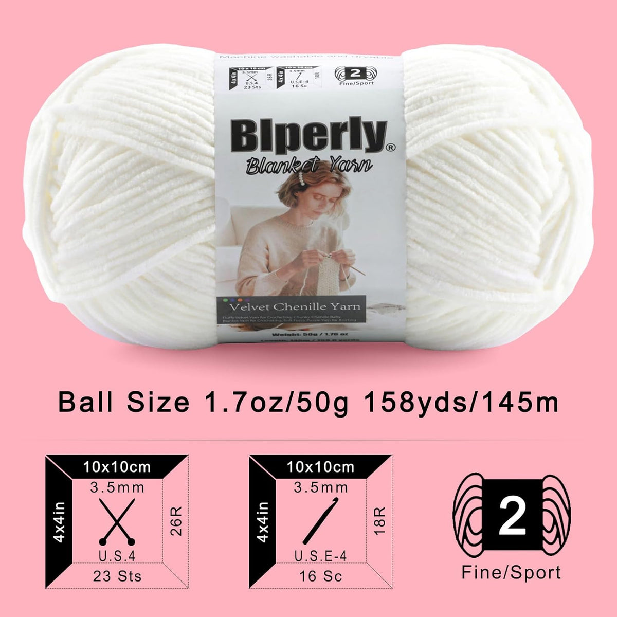 Skinny Chenille Yarn for Crocheting, #2 Blue Thin Baby Blanket Plush