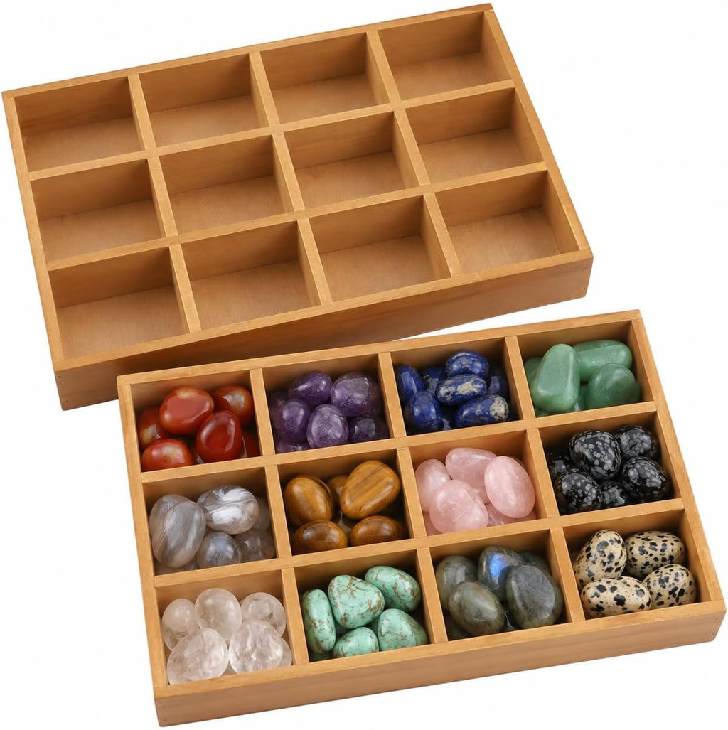 2 Pack Wooden Sorting Trays, 12-Compartment Organizer Boxes
