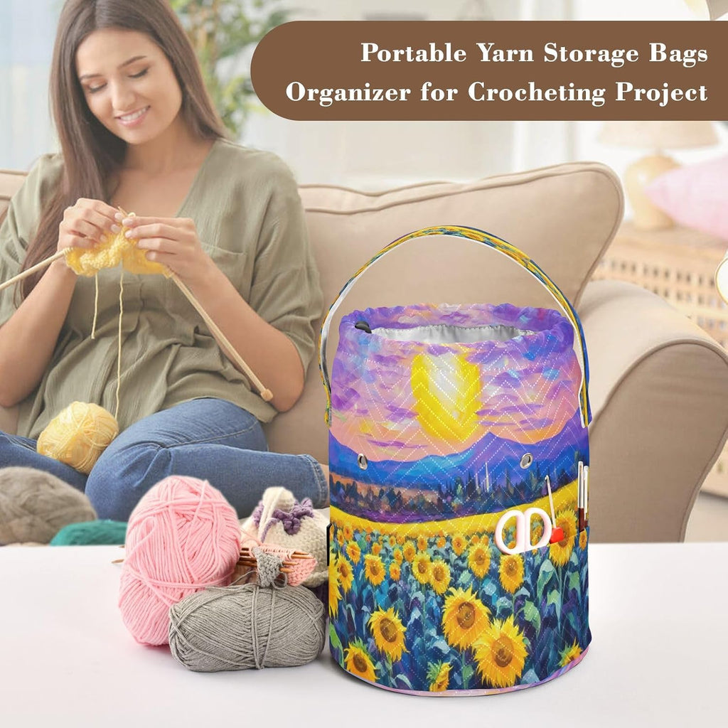 YETTASBIN Sunflower Yarn Storage Bag, Large Crochet Knitting Bag