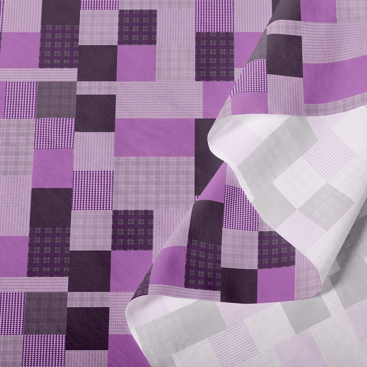 jejeloiu Purple Plaid Cotton Fabric 1 Yard