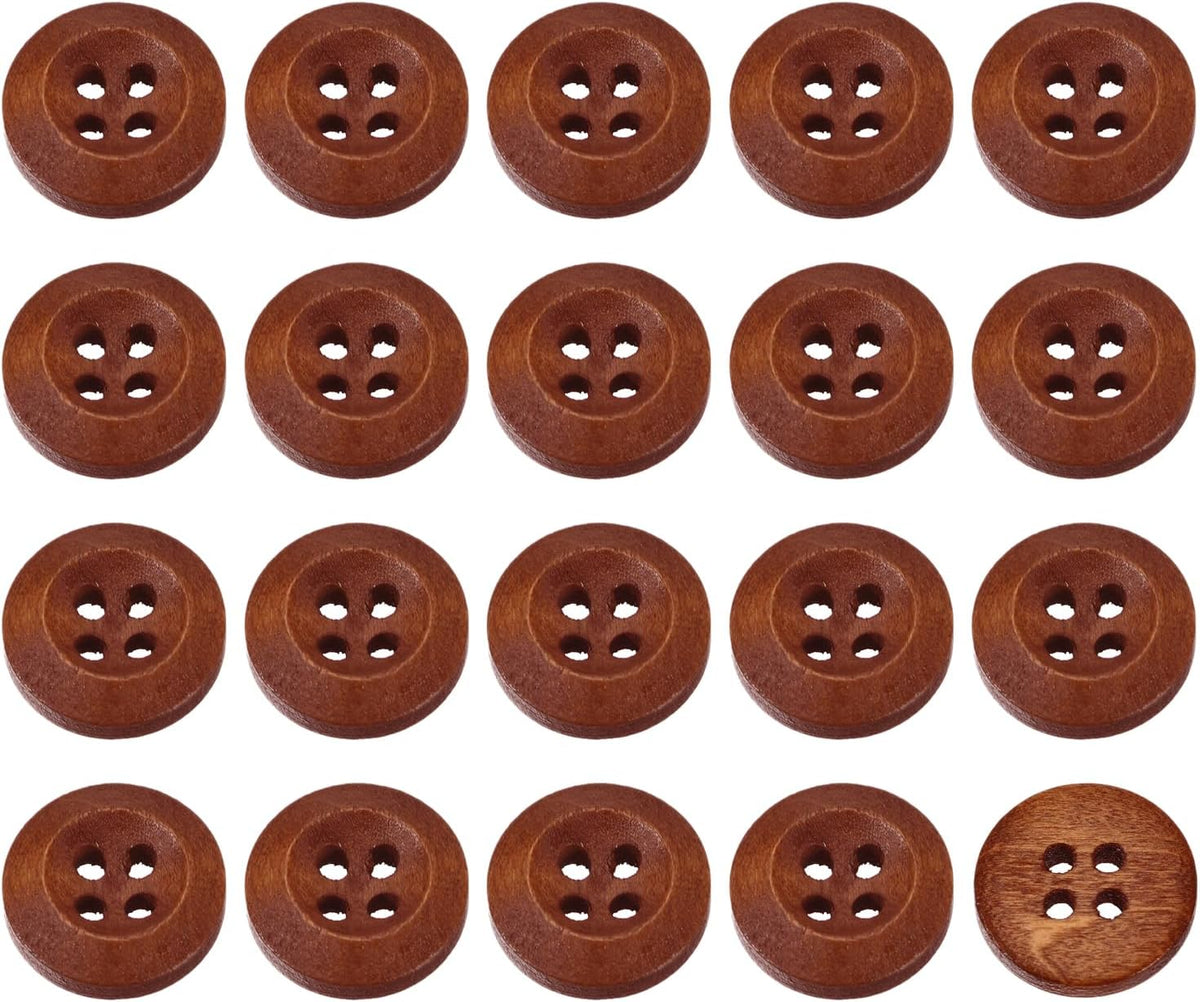 uxcell 50Pcs Wooden Buttons, 12.5mm(1/2") 4 Hole Round Wood Sewing