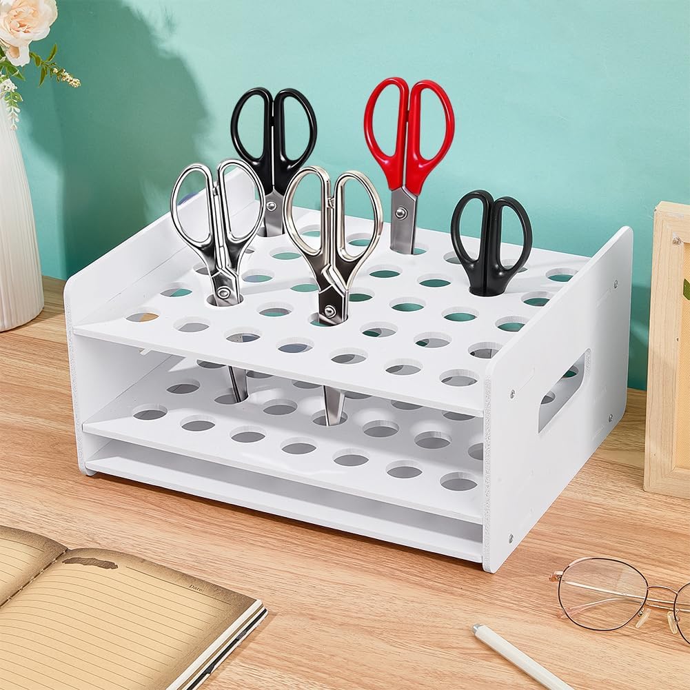 PH PandaHall 35 Holes Scissors Rack Organizer,PVC White Scissor Holder
