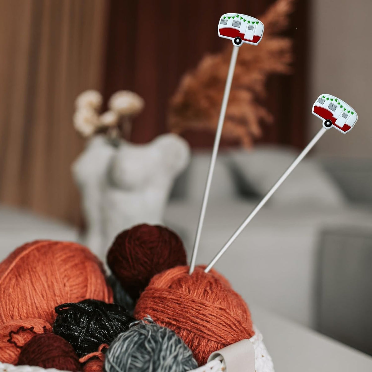 SPANSEE 4 PCS Camper Shape Knitting Needle End Caps, Knitting Needle