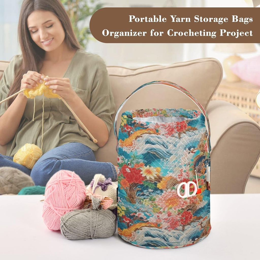 YETTASBIN Japanese Tree Flower Yarn Storage Bag, Large Crochet