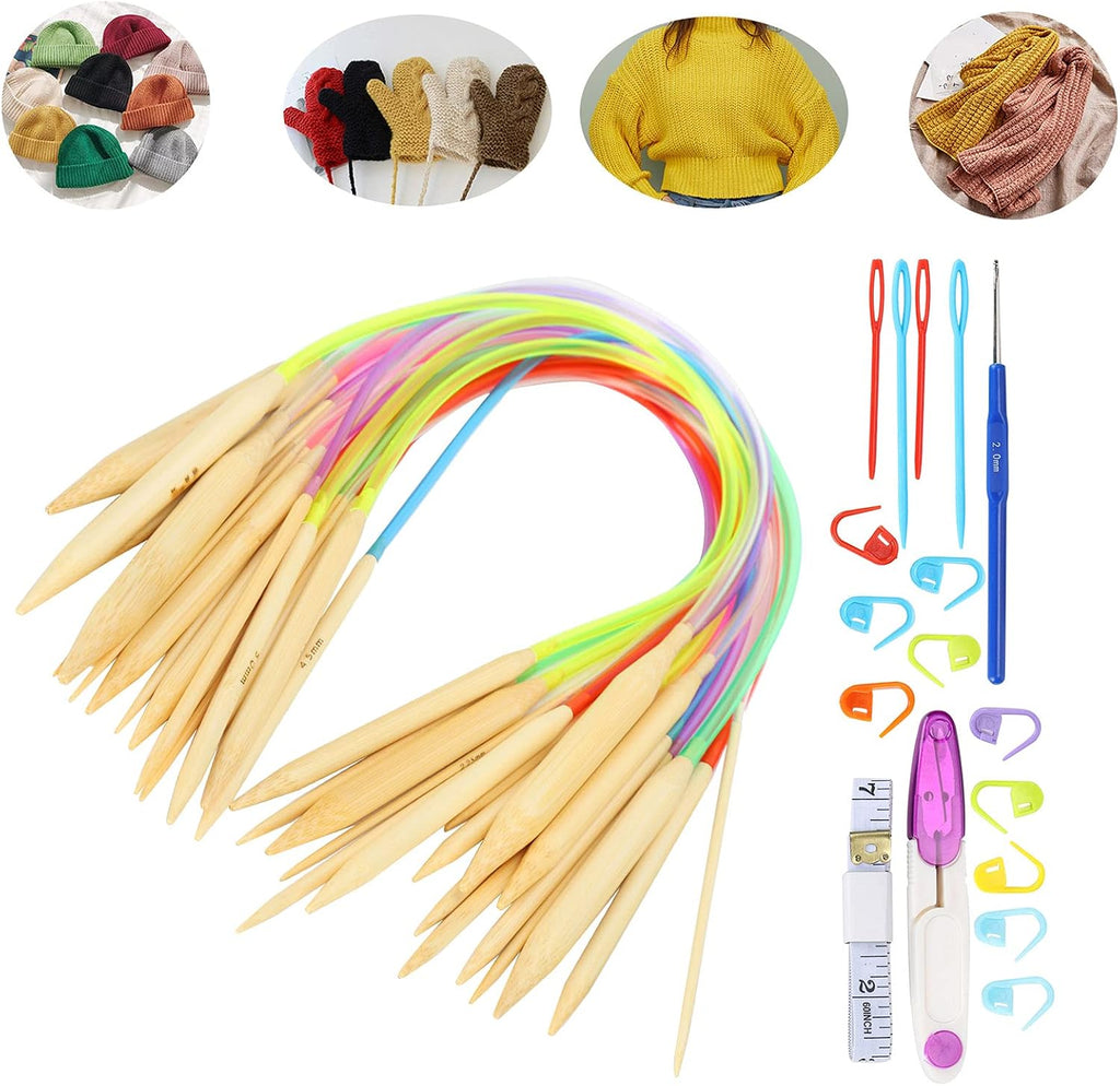 18PCS Circular Knitting Needles Set, Double Pointed Knitting Needles