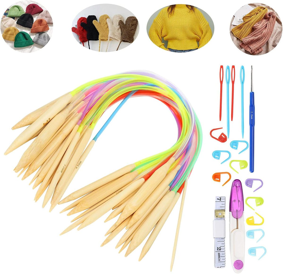 18PCS Circular Knitting Needles Set, Double Pointed Knitting Needles