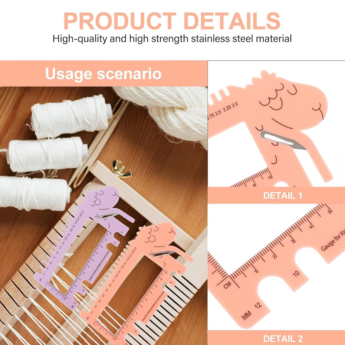 SEWACC 2pcs Professional Knitting Needle Gauge, Sheep Head Crochet