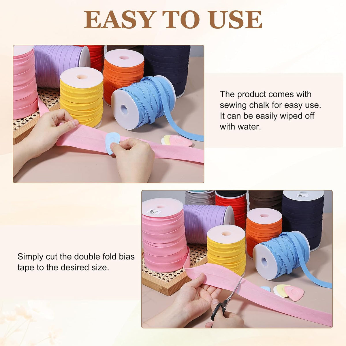 55 Yards 1/2" Bias Tape Double Fold Pre-Fold Bias Binding Tape Pink