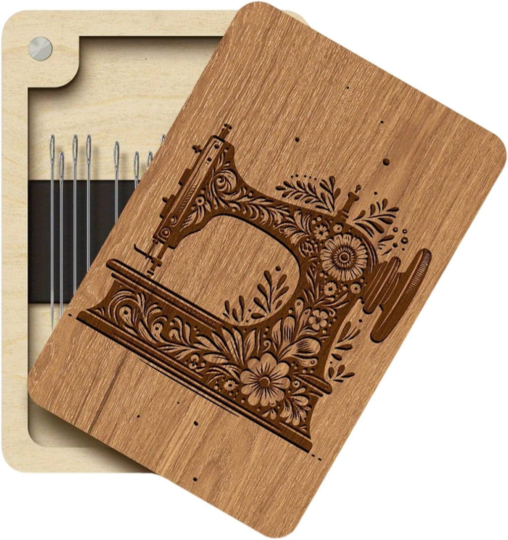 Wooden Needle Case with Built in Magnet and Lid for Sewing
