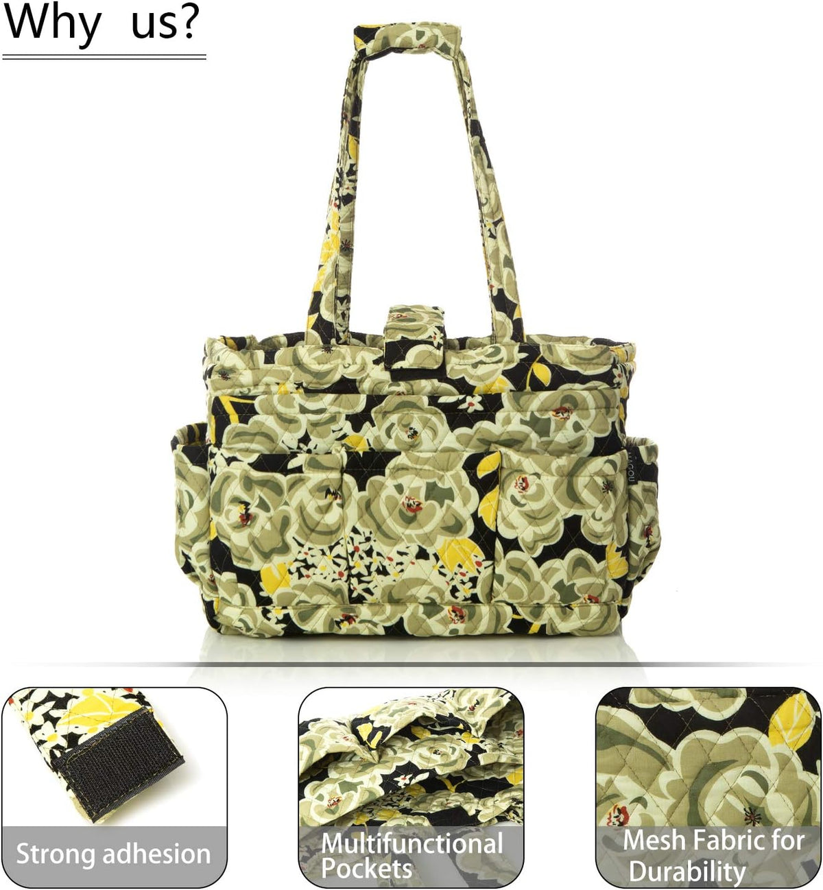 Knitting Quilted Tote Bag w/6 Pockets, Multifunctional Yarn Organizer