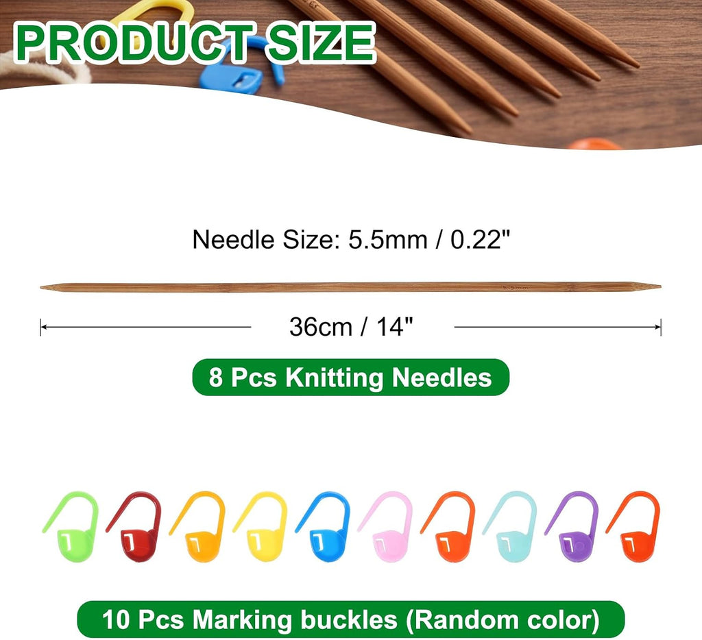 PATIKIL 8 Pcs Bamboo Double Pointed Knitting Needles Set 5.5mm 14"