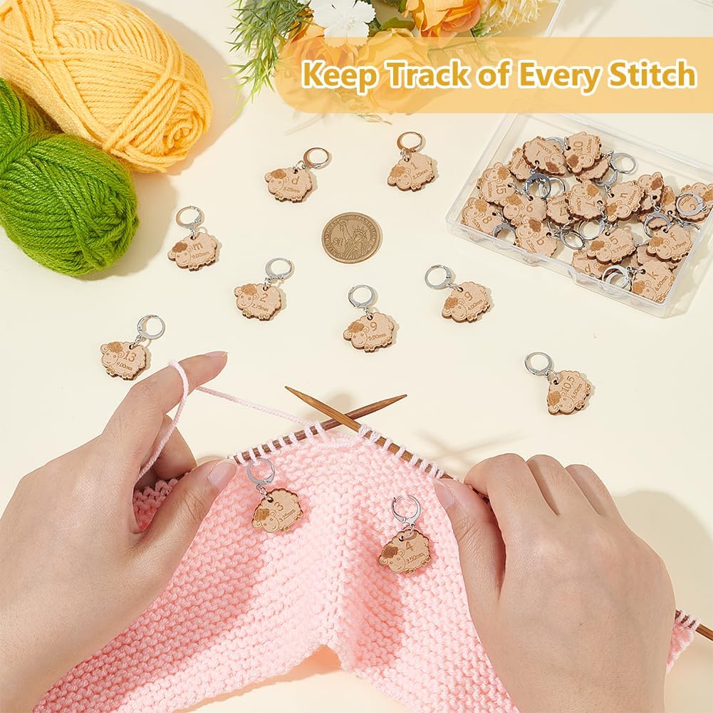 BENECREAT 30Pcs MDF Sheep Stitch Markers, Crochet Stitch Marker Charms
