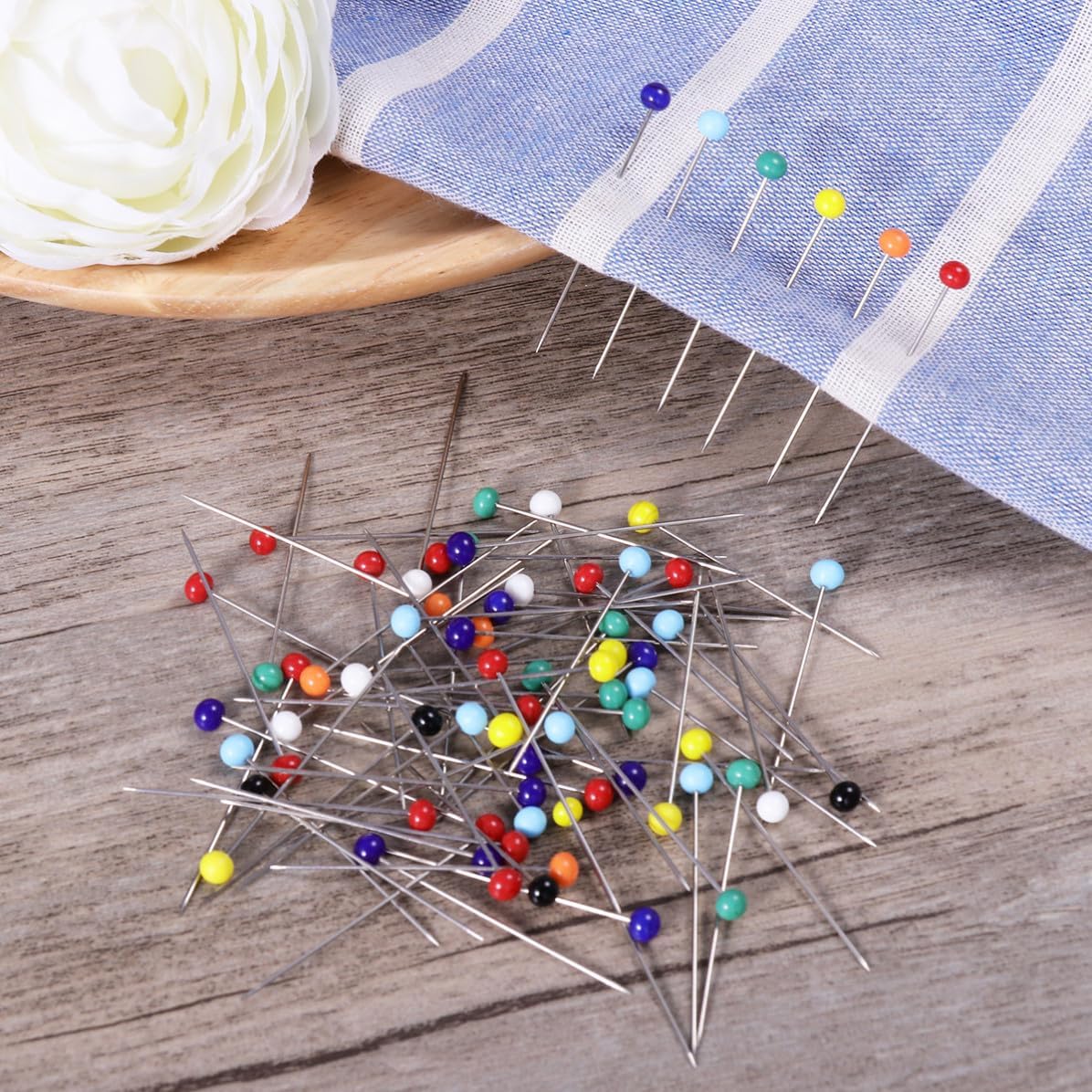 100pcs Glass Head Sewing Pins, 34mm Steel 4mm Heads for Quilters