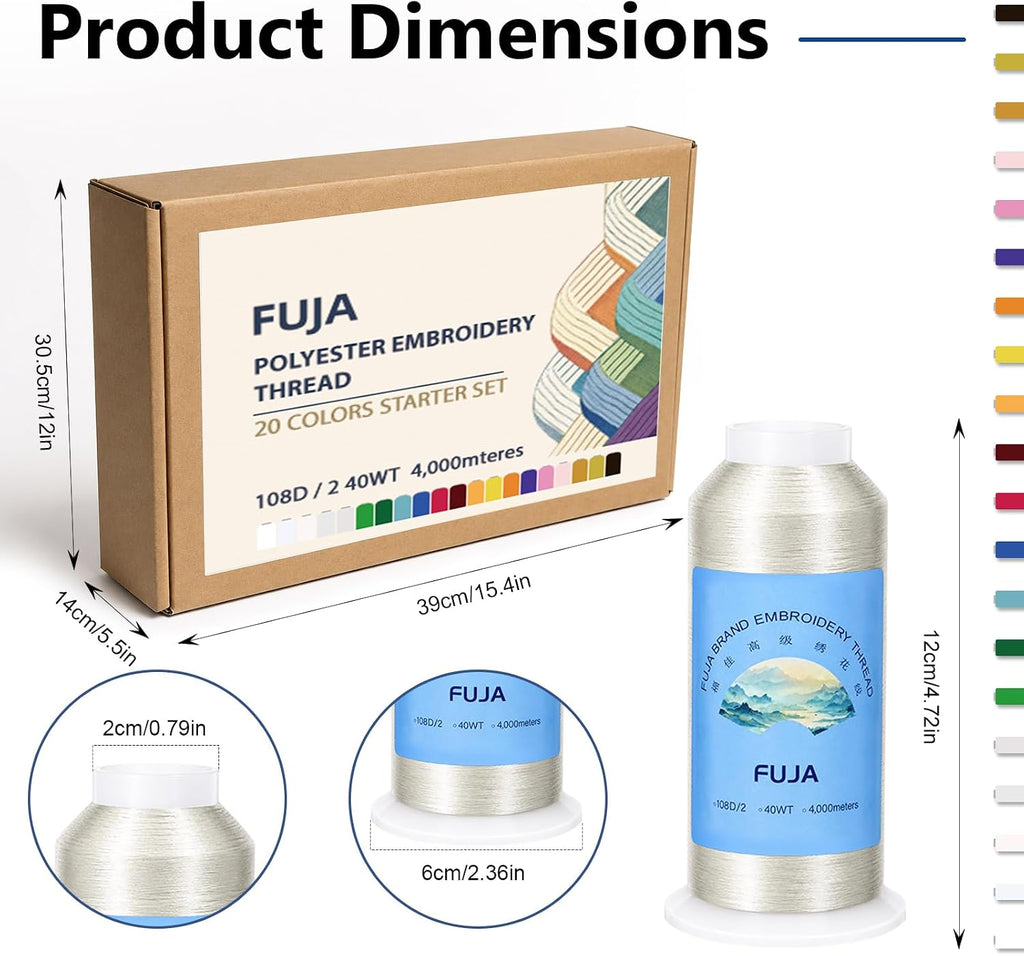 FUJA 20 Basic Colors 4000M Huge Spool Polyester Embroidery Machine