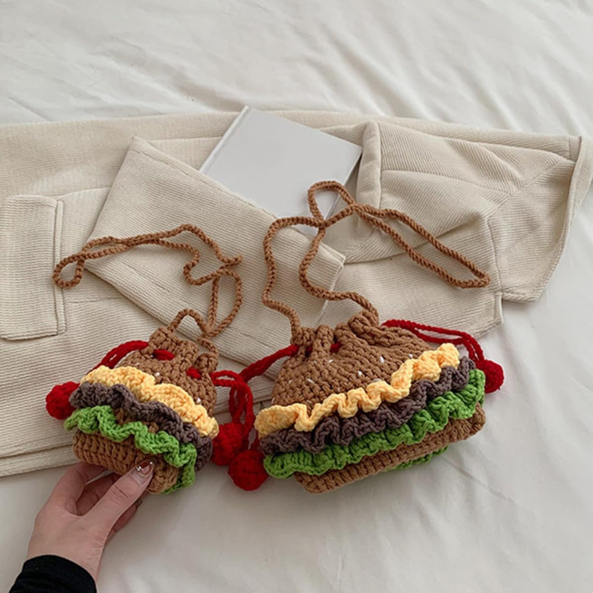 Women’s Knit Drawstring Crossbody Bag for Phone Wallet Lipstick