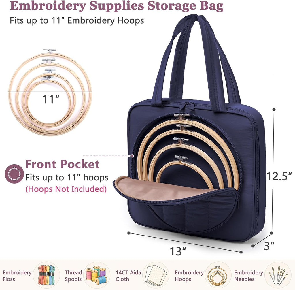 MYBAGZING Embroidery Bag Organizer,Cross Stitch Project Bag w/Hoop