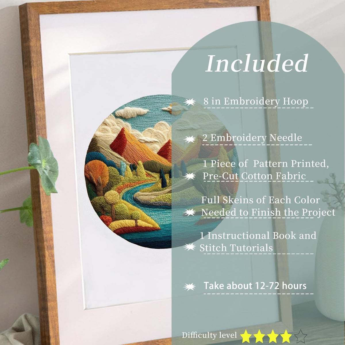 FONNUY Embroidery Kit for Beginners, Brightly Colored Landscape Lake